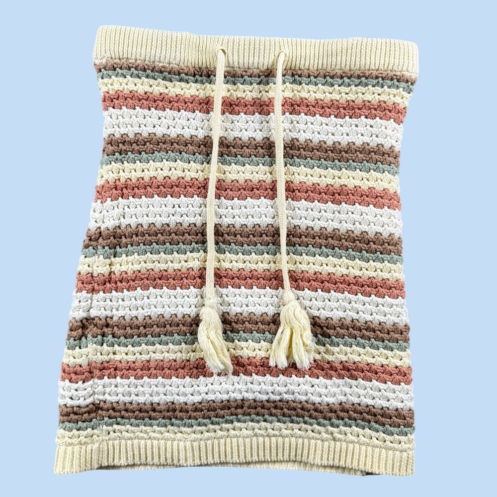 Promesa Crochet Skirt Womens S Multicolor Striped Tassel Boho Coastal Beach Mini